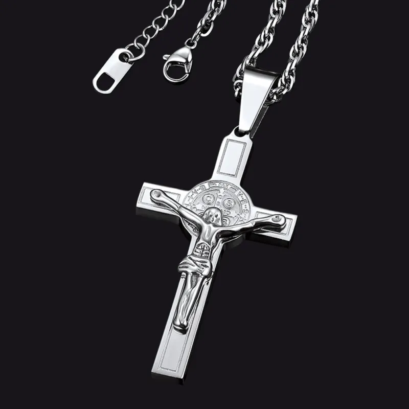 Catholic Saint Benedict Crucifix Cross Necklace For Men sold by FaithHeart