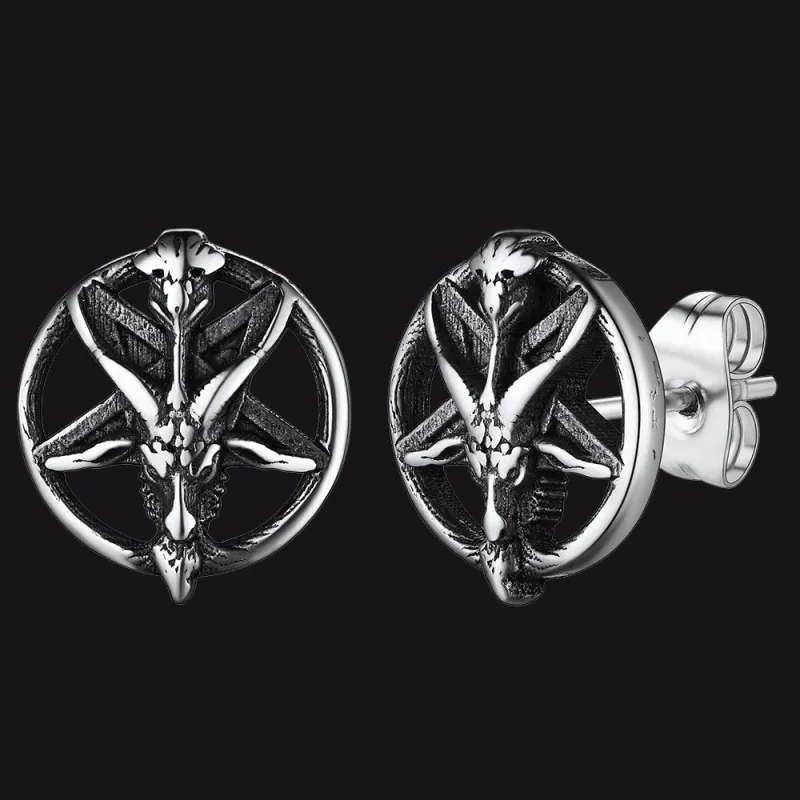 Satanic Baphomet Goat Stud Earrings for Men sold by FaithHeart