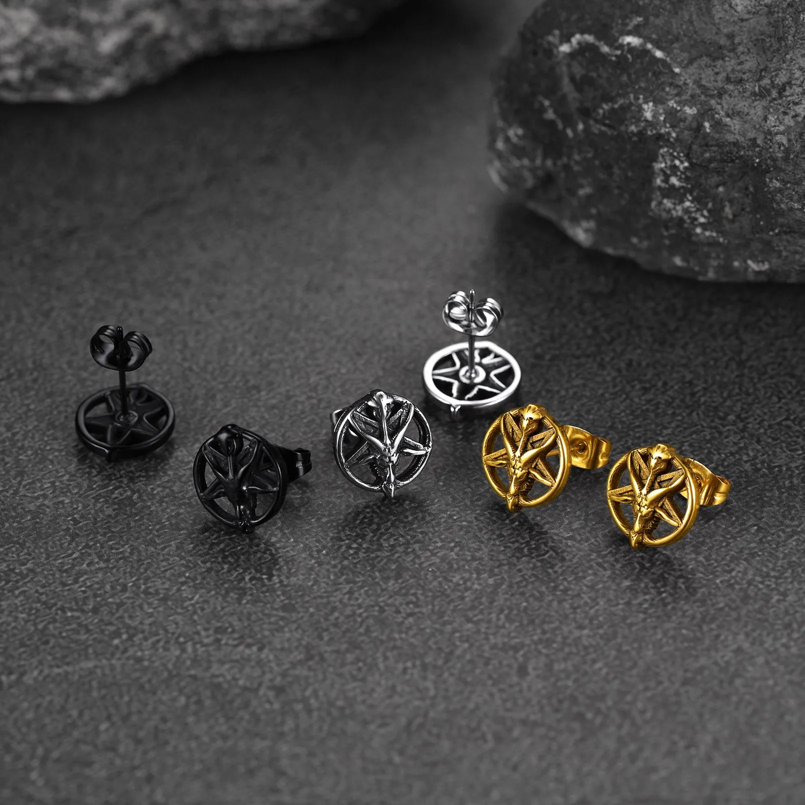 Satanic Baphomet Goat Stud Earrings for Men sold by FaithHeart product image thumbnail 5