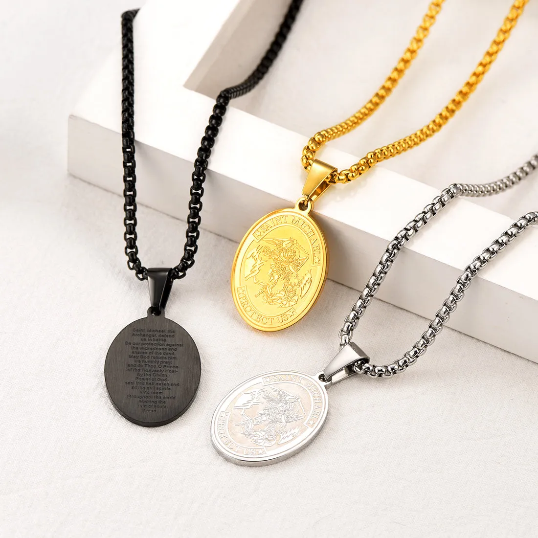 Archangel St. Michael Pendant Necklace Medal For Men sold by FaithHeart product image thumbnail 2