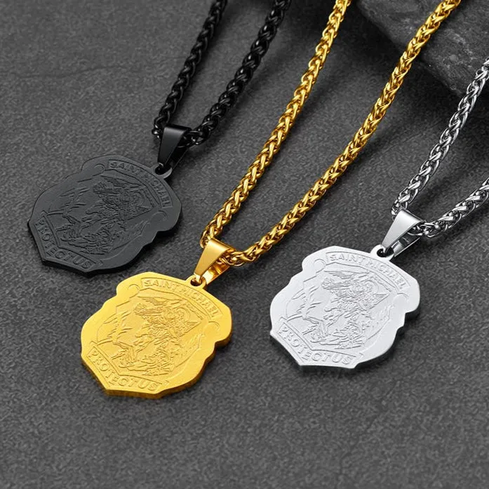 Archangel St. Michael Necklace Medal Shield Pendant for Men sold by FaithHeart product image thumbnail 4