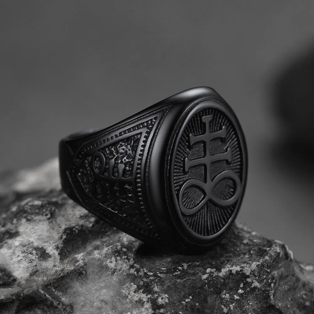 Satanic Leviathan Cross Signet Ring For Men sold by FaithHeart product image thumbnail 4