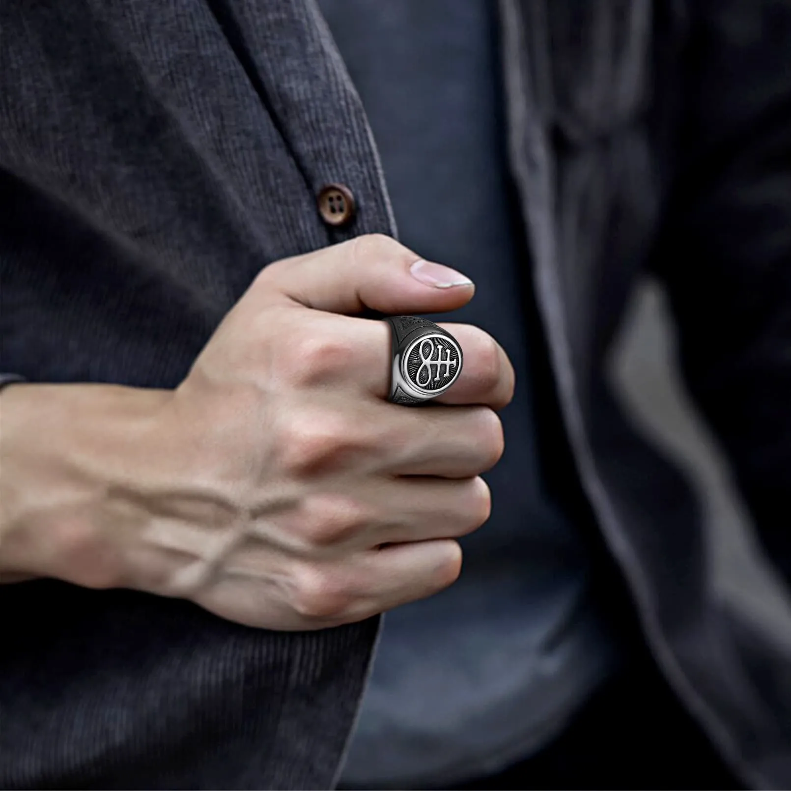 Satanic Leviathan Cross Signet Ring For Men sold by FaithHeart product image thumbnail 2