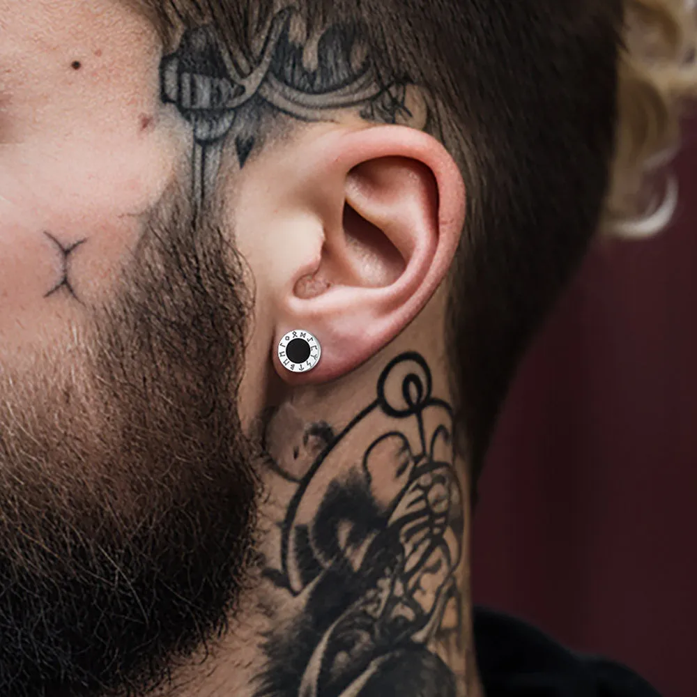 Black Onyx Stud Earrings With Viking Runes in Sterling Silver sold by FaithHeart product image thumbnail 3