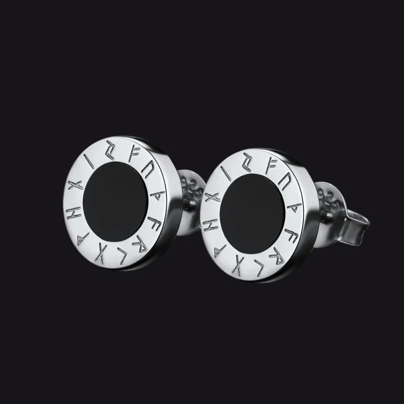 Black Onyx Stud Earrings With Viking Runes in Sterling Silver sold by FaithHeart