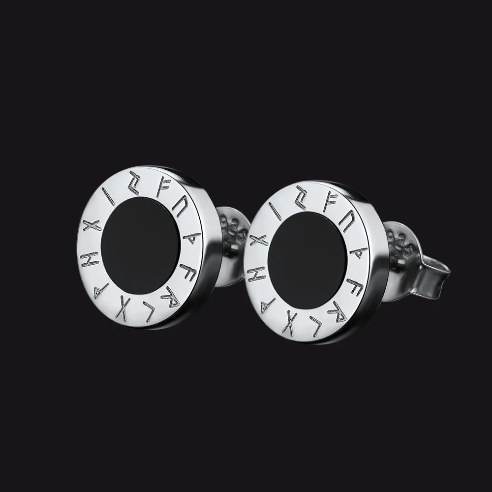 Black Onyx Stud Earrings With Viking Runes in Sterling Silver sold by FaithHeart