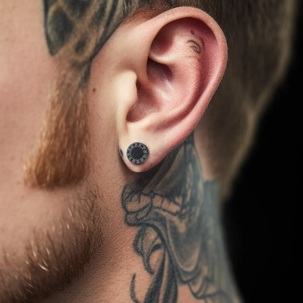 Black Onyx Stud Earrings With Viking Runes in Sterling Silver sold by FaithHeart product image thumbnail 2