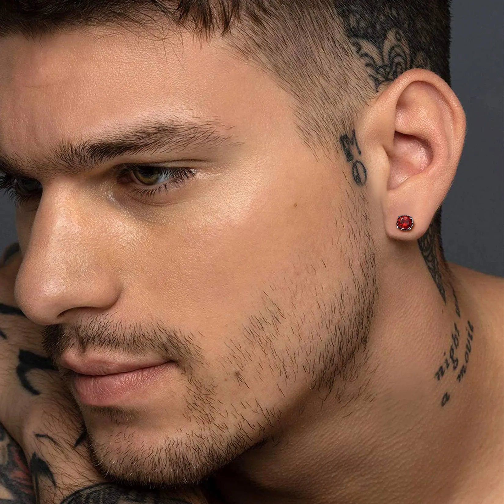 Celtic Ruby Stud Earrings for Men in Stainless Steel sold by FaithHeart product image thumbnail 2