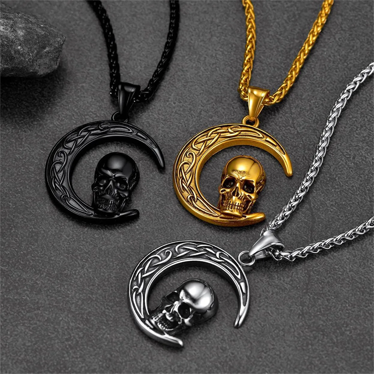 Flash Sale Celtic Crescent Moon Skull Necklace For Men sold by FaithHeart product image thumbnail 2