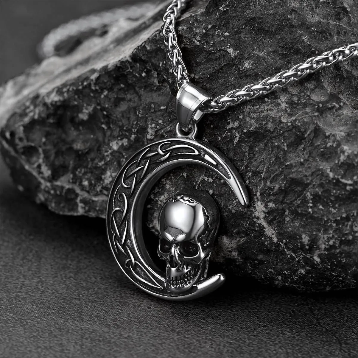 Flash Sale Celtic Crescent Moon Skull Necklace For Men sold by FaithHeart product image thumbnail 3