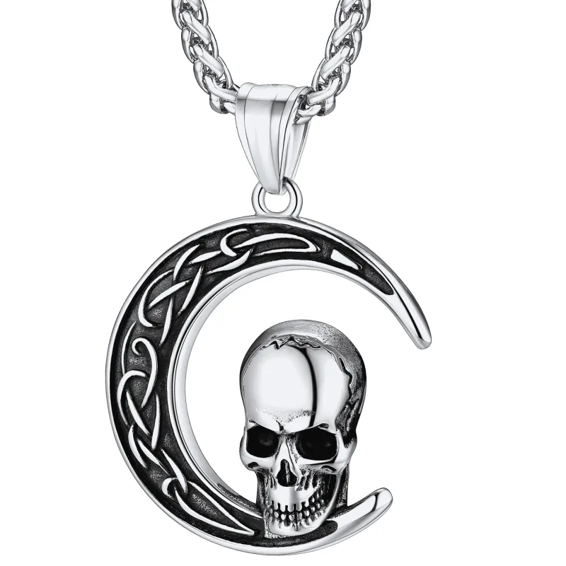Flash Sale Celtic Crescent Moon Skull Necklace For Men sold by FaithHeart