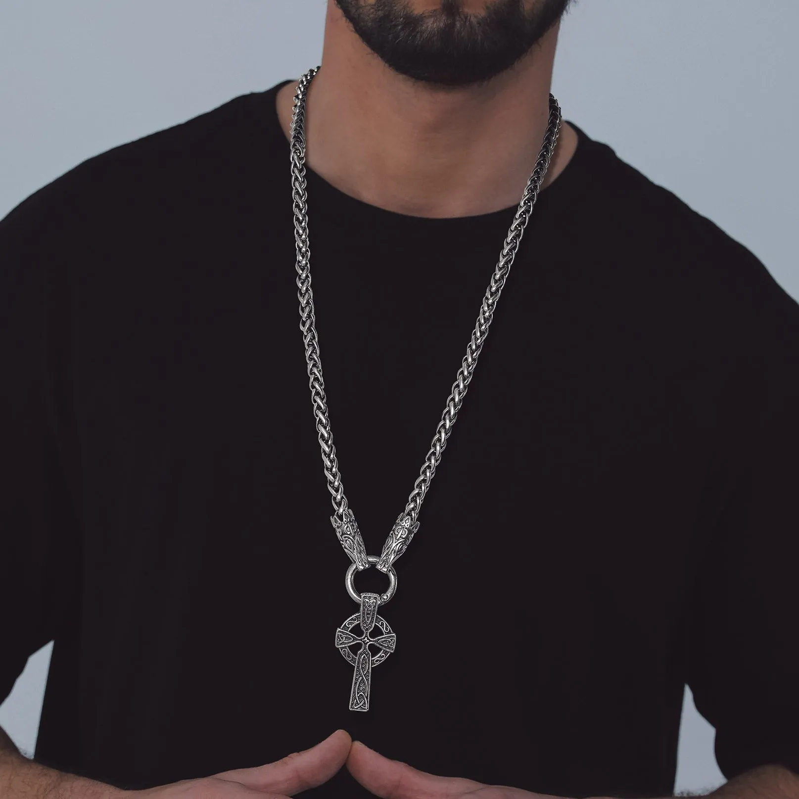 Celtic Knot Cross Necklace With Wolf Rope Chain For Men sold by FaithHeart product image thumbnail 2