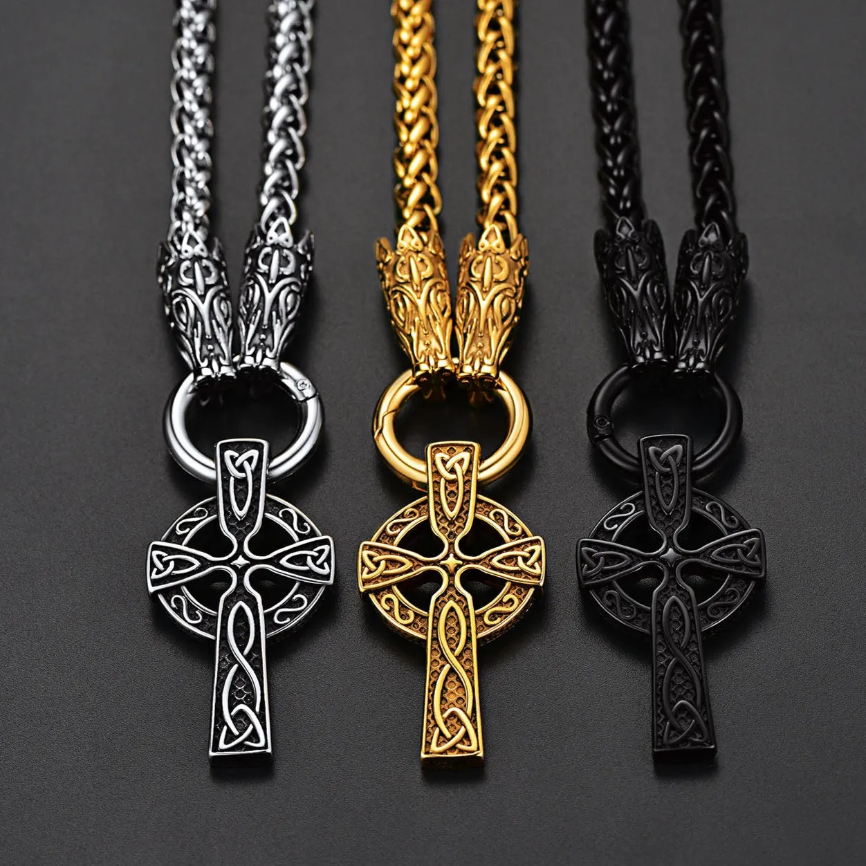 Celtic Knot Cross Necklace With Wolf Rope Chain For Men sold by FaithHeart product image thumbnail 5