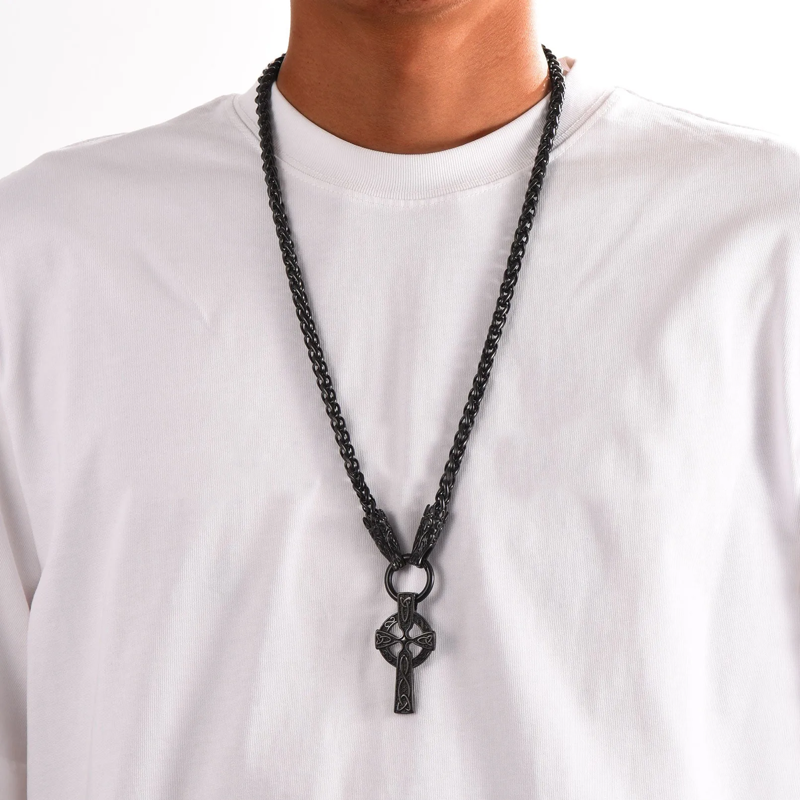 Celtic Knot Cross Necklace With Wolf Rope Chain For Men sold by FaithHeart product image thumbnail 4