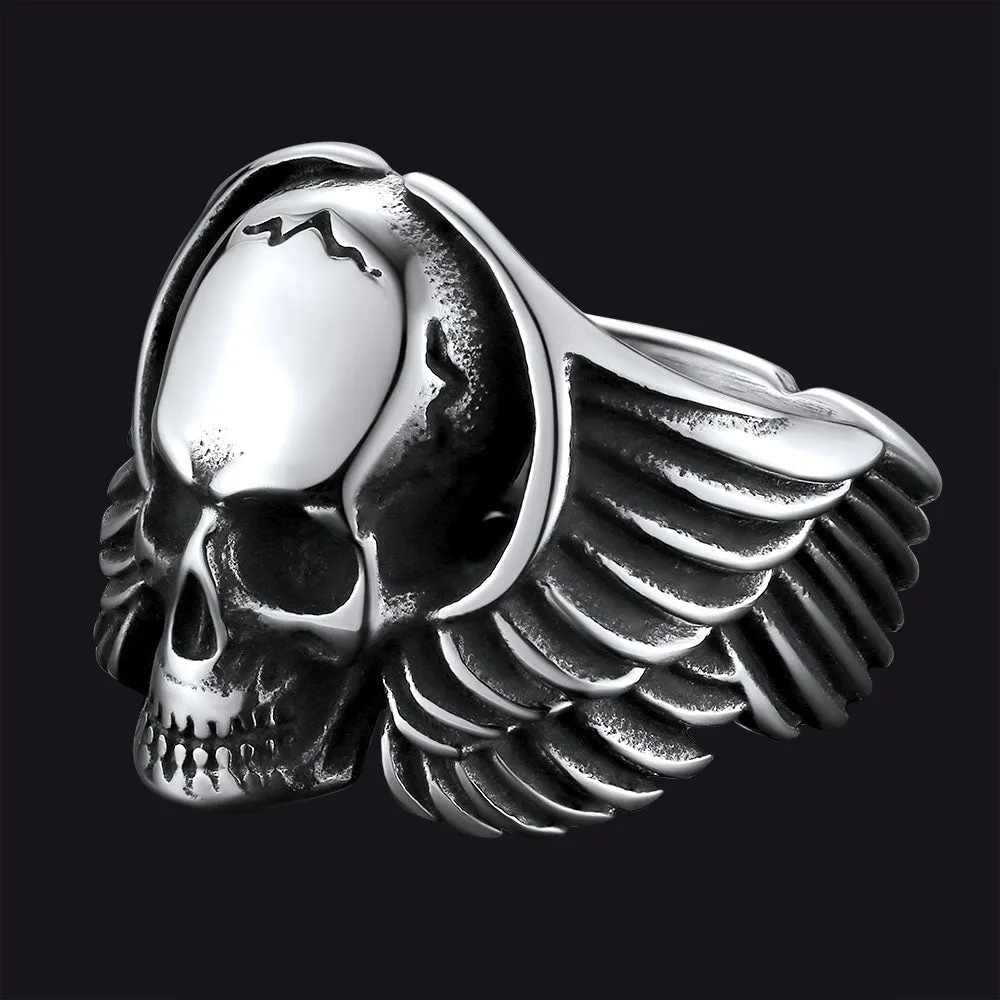 Biker Wings Skull Stainless Steel Ring for Men sold by FaithHeart