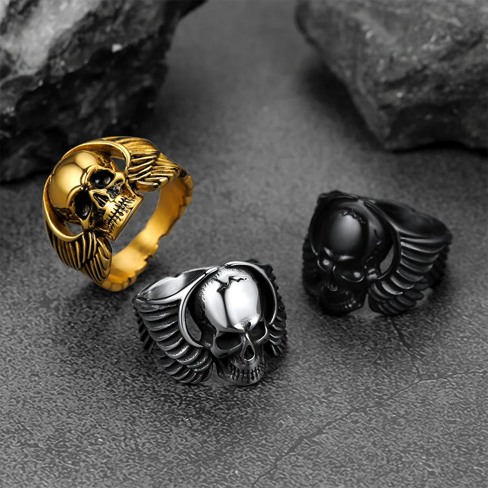 Biker Wings Skull Stainless Steel Ring for Men sold by FaithHeart product image thumbnail 2