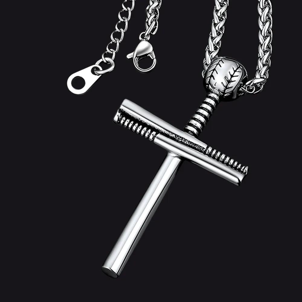 Baseball Bat Cross Necklace Sport Pendant For Men Women sold by FaithHeart