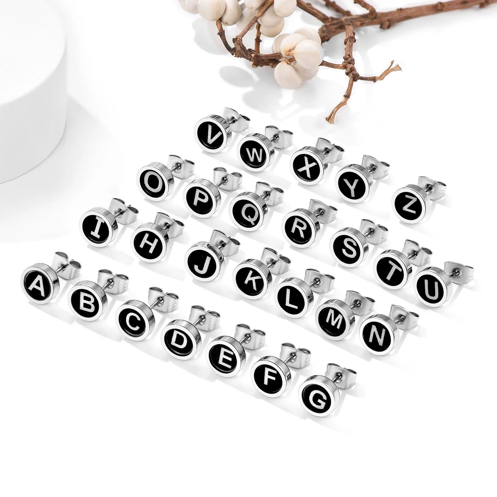 Personalized Black Enamel Initial Letter Stud Earrings For Men Women sold by FaithHeart product image thumbnail 5