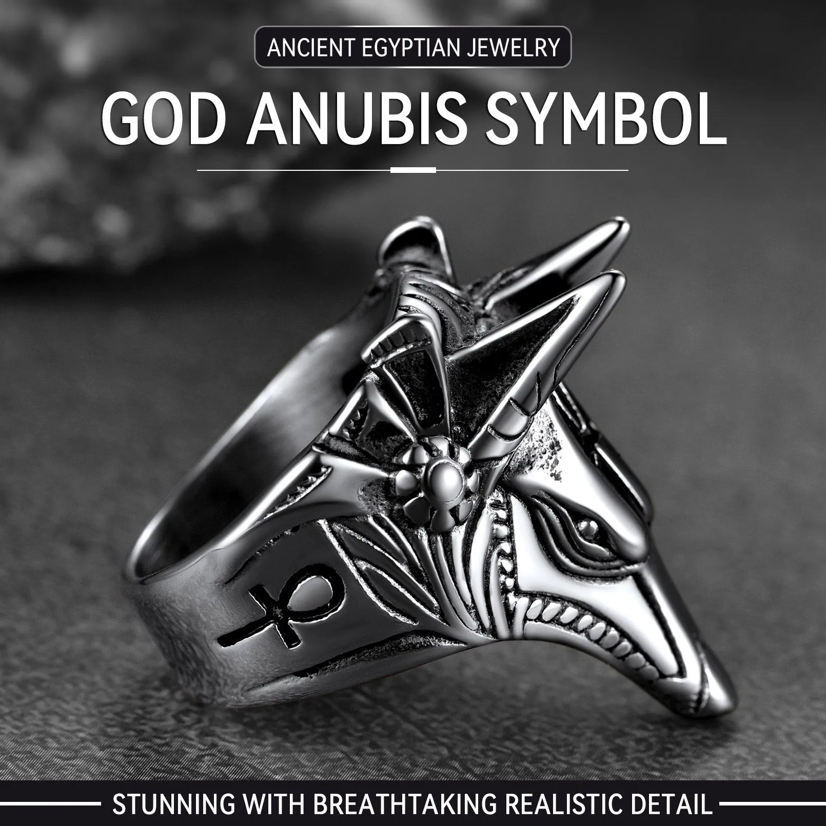 Ancient Egyptian Anubis Ring With Ankh Cross For Men sold by FaithHeart product image thumbnail 4