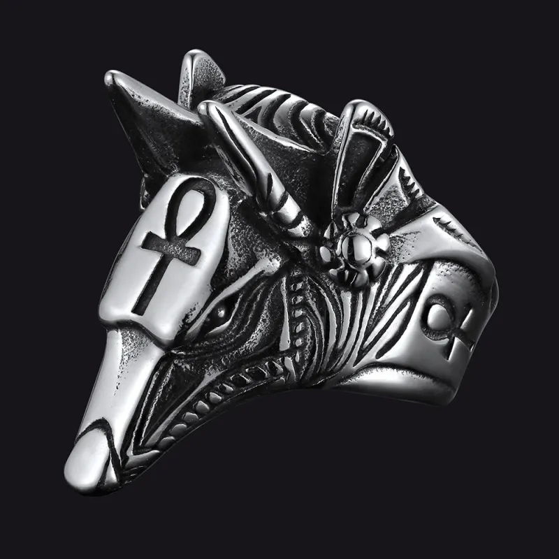 Ancient Egyptian Anubis Ring With Ankh Cross For Men sold by FaithHeart