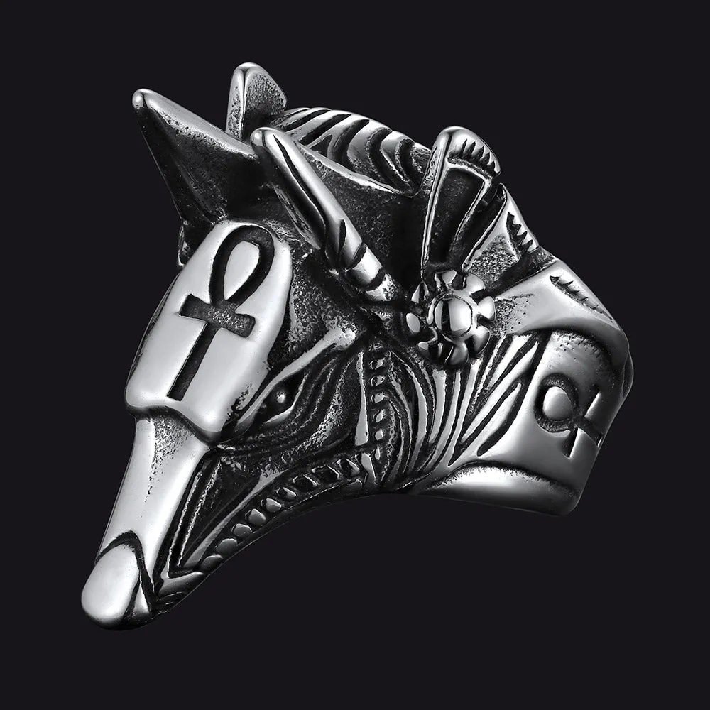 Ancient Egyptian Anubis Ring With Ankh Cross For Men sold by FaithHeart