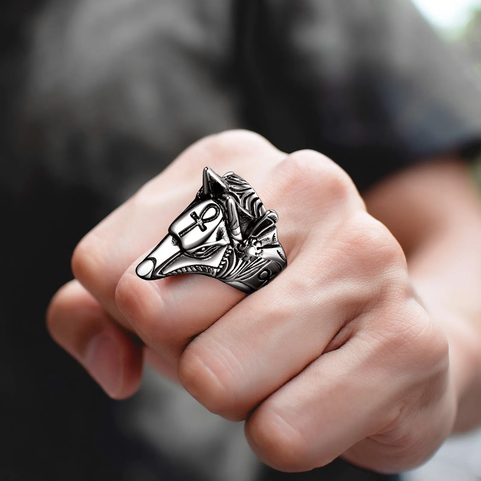 Ancient Egyptian Anubis Ring With Ankh Cross For Men sold by FaithHeart product image thumbnail 2