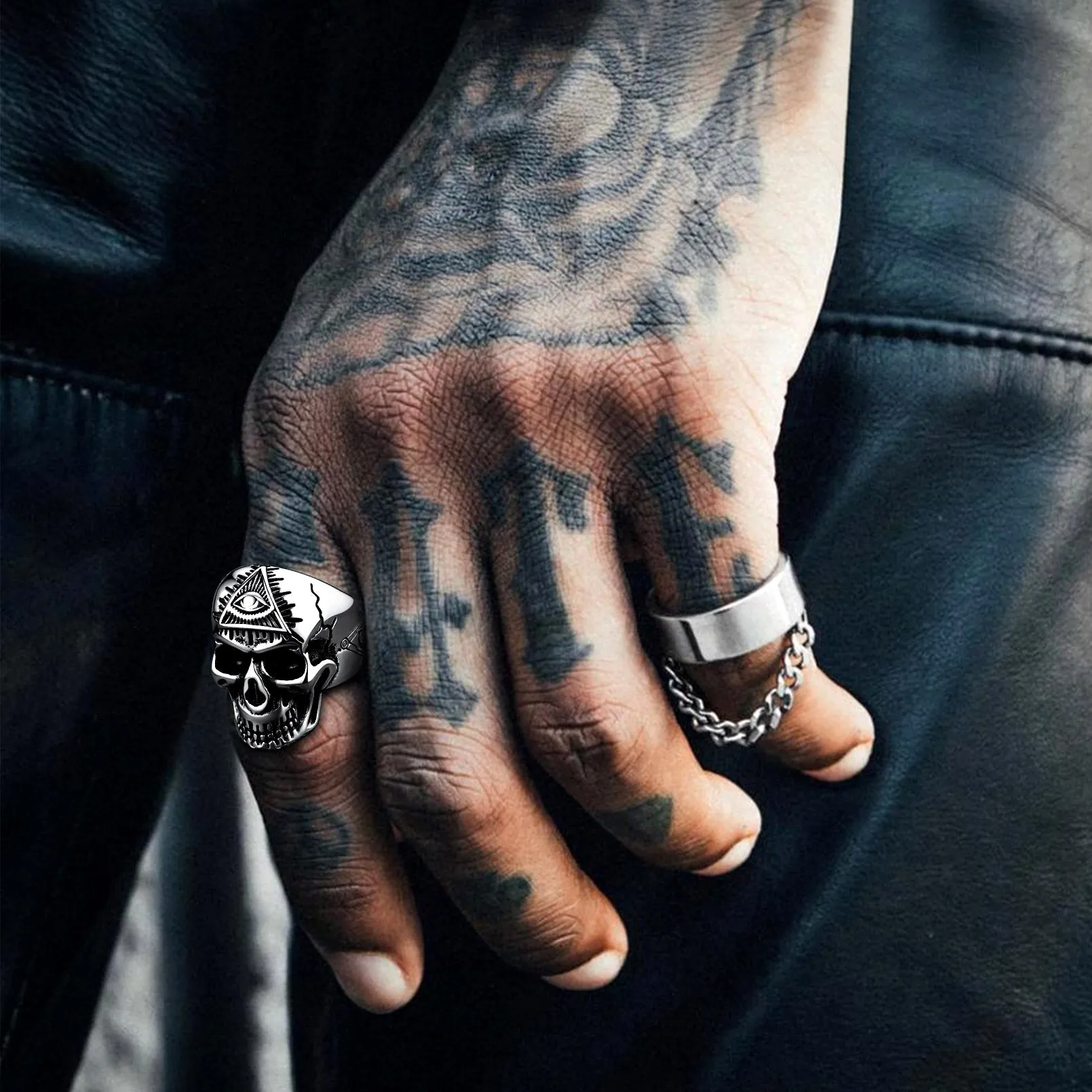 Eye of Providence Skull Ring For Men sold by FaithHeart product image thumbnail 3