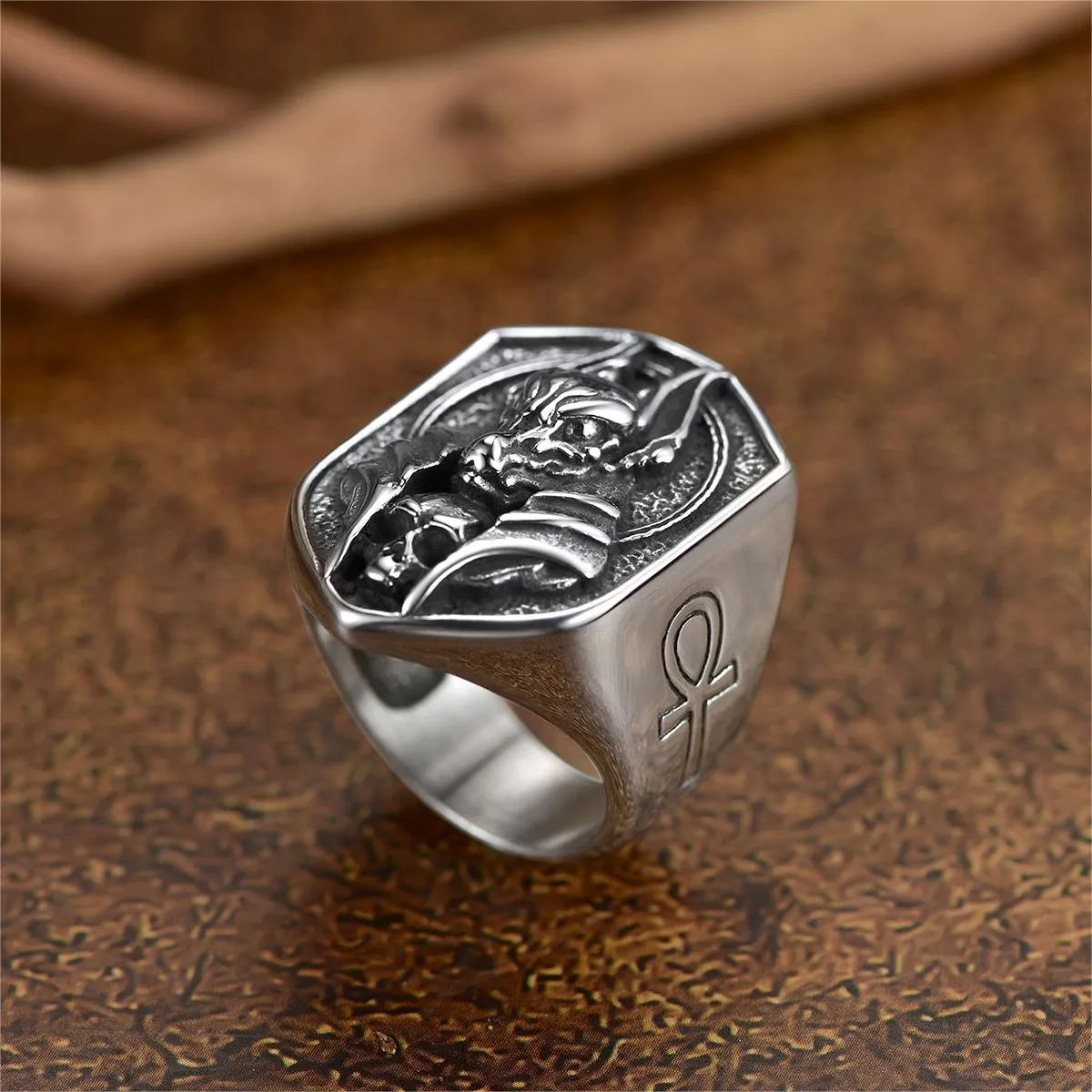 Ancient Egyptian Anubis Signet Ring With Ankh Cross for Men sold by FaithHeart product image thumbnail 4