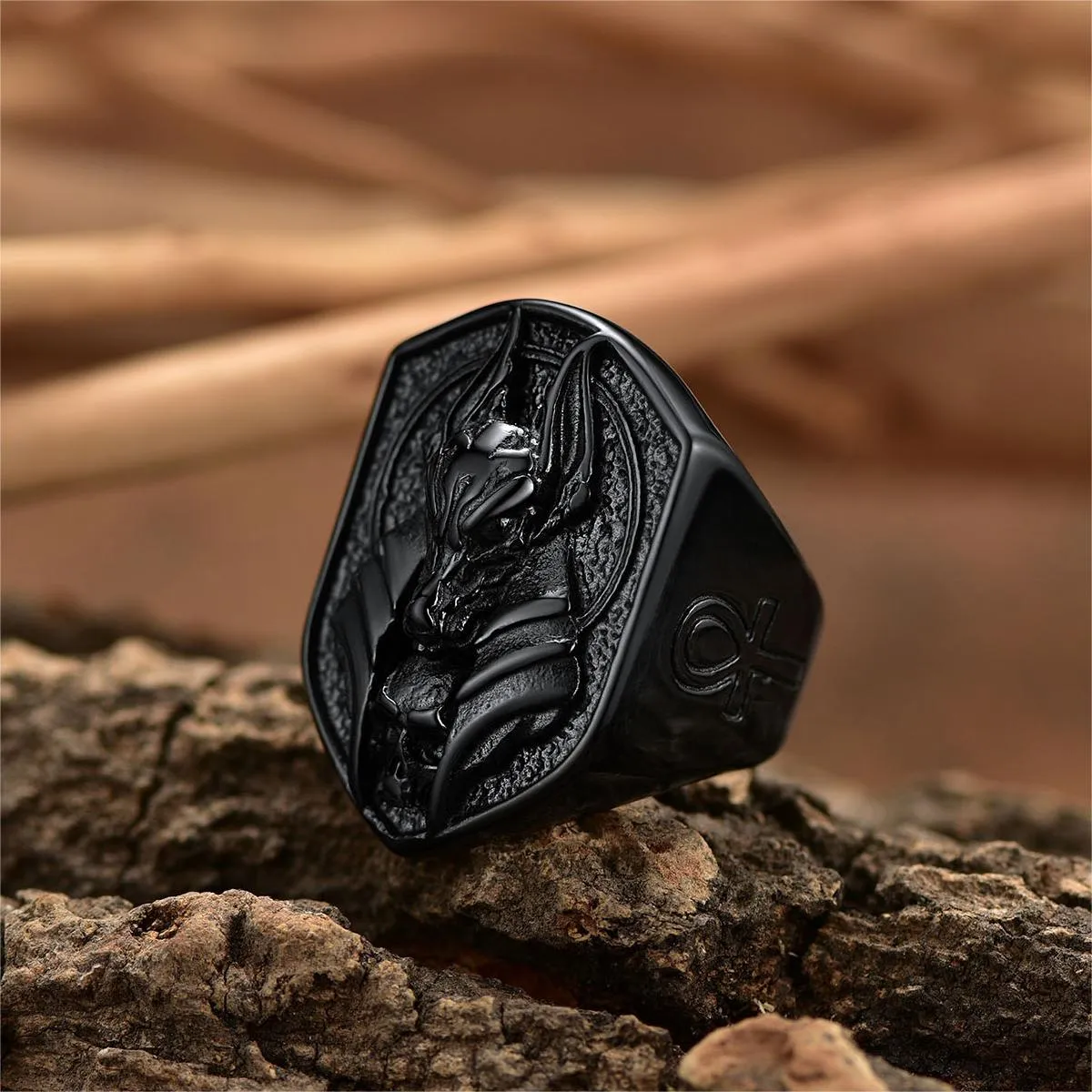 Ancient Egyptian Anubis Signet Ring With Ankh Cross for Men sold by FaithHeart product image thumbnail 5