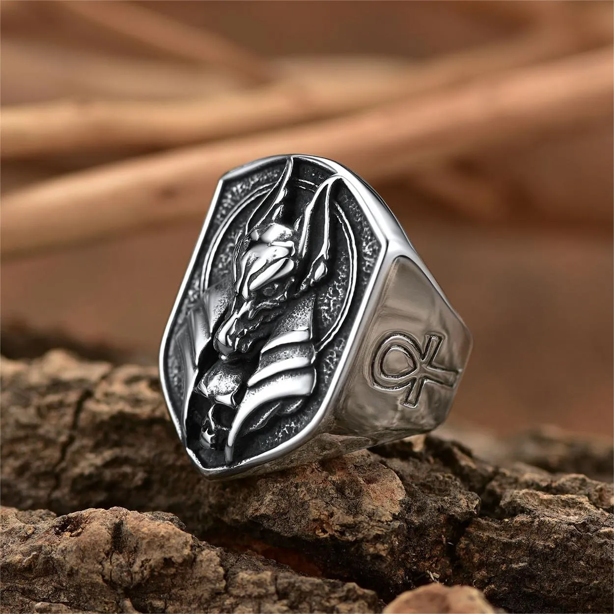 Ancient Egyptian Anubis Signet Ring With Ankh Cross for Men sold by FaithHeart product image thumbnail 2