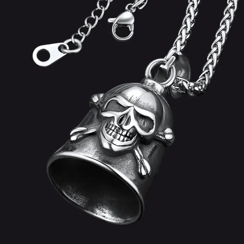 Biker Skull Bell Pendant Necklace Gift For Motorcycle sold by FaithHeart
