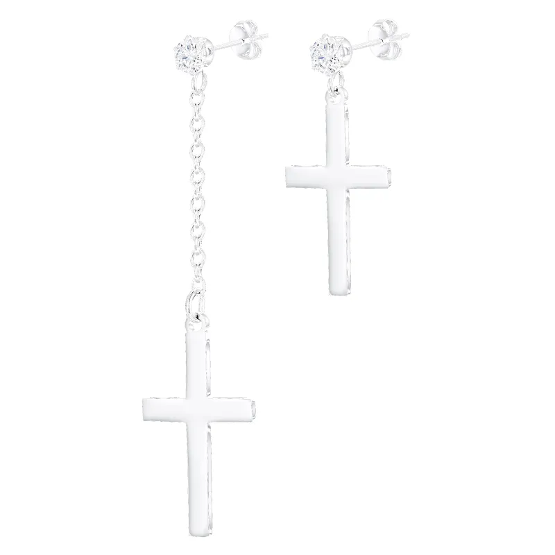 Classic Asymmetric Dangling Cross Stud Earrings for Men Women sold by FaithHeart