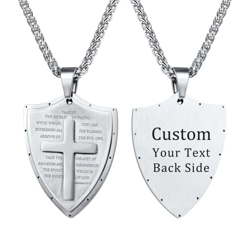 Bible Verse E-Ephesians 6:16-17 Cross Shield Necklace sold by FaithHeart
