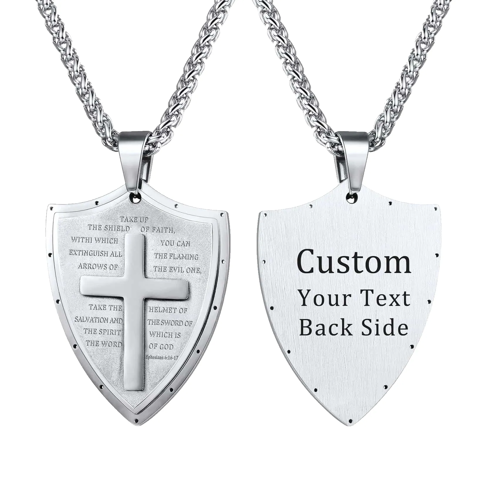 Bible Verse E-Ephesians 6:16-17 Cross Shield Necklace sold by FaithHeart