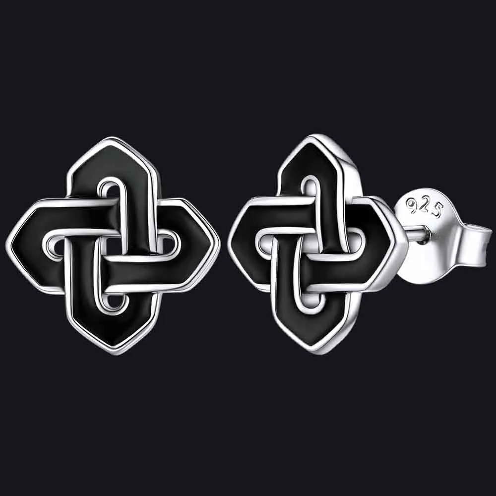 Flash Sale Black Celtic Knot Stud Earrings for Women in Silver sold by FaithHeart
