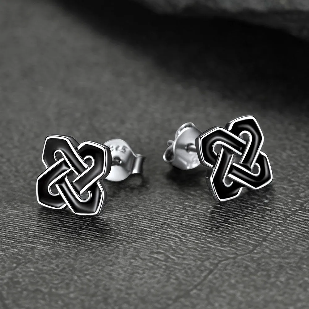 Flash Sale Black Celtic Knot Stud Earrings for Women in Silver sold by FaithHeart product image thumbnail 3