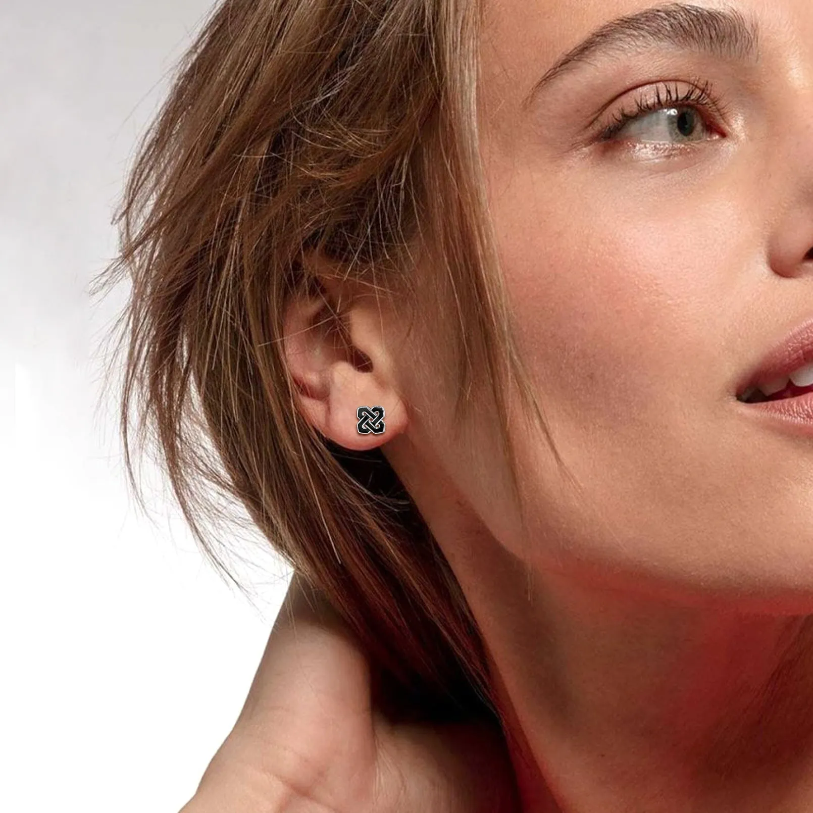 Flash Sale Black Celtic Knot Stud Earrings for Women in Silver sold by FaithHeart product image thumbnail 2