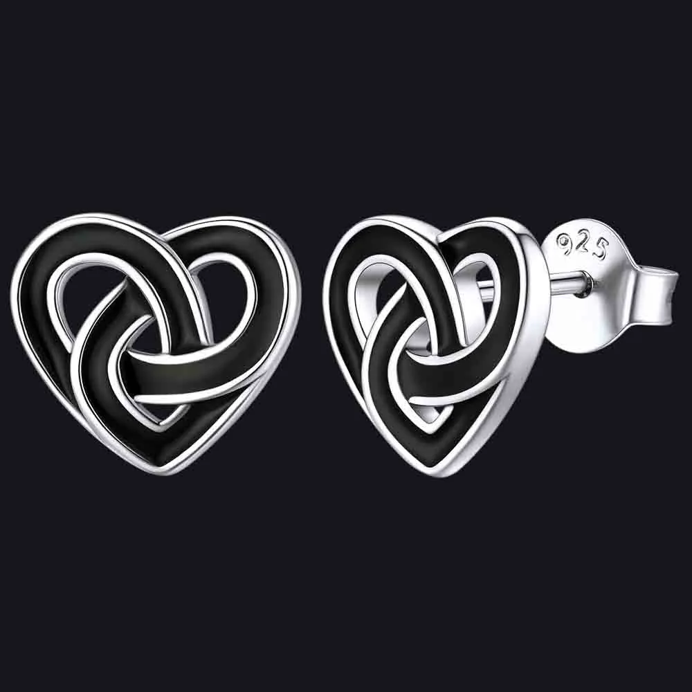 Flash Sale Black Celtic Heart Stud Earrings for Women in Silver sold by FaithHeart