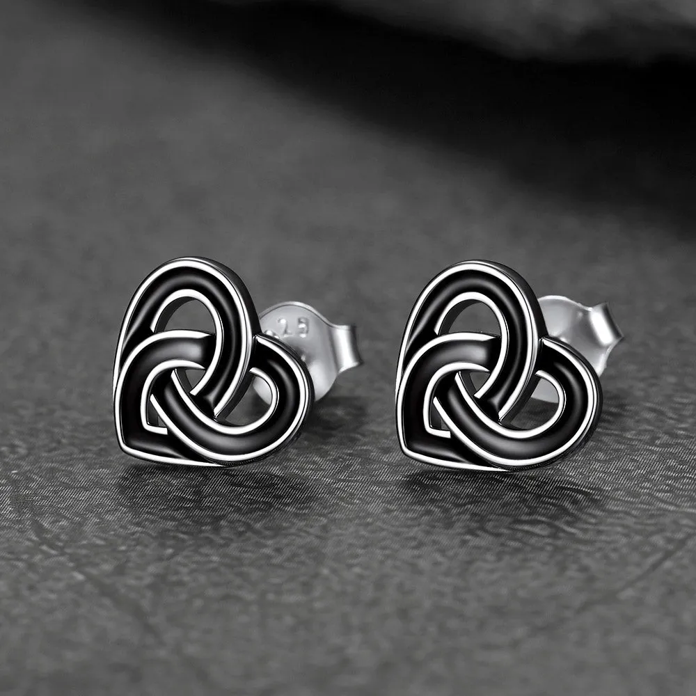 Flash Sale Black Celtic Heart Stud Earrings for Women in Silver sold by FaithHeart product image thumbnail 4