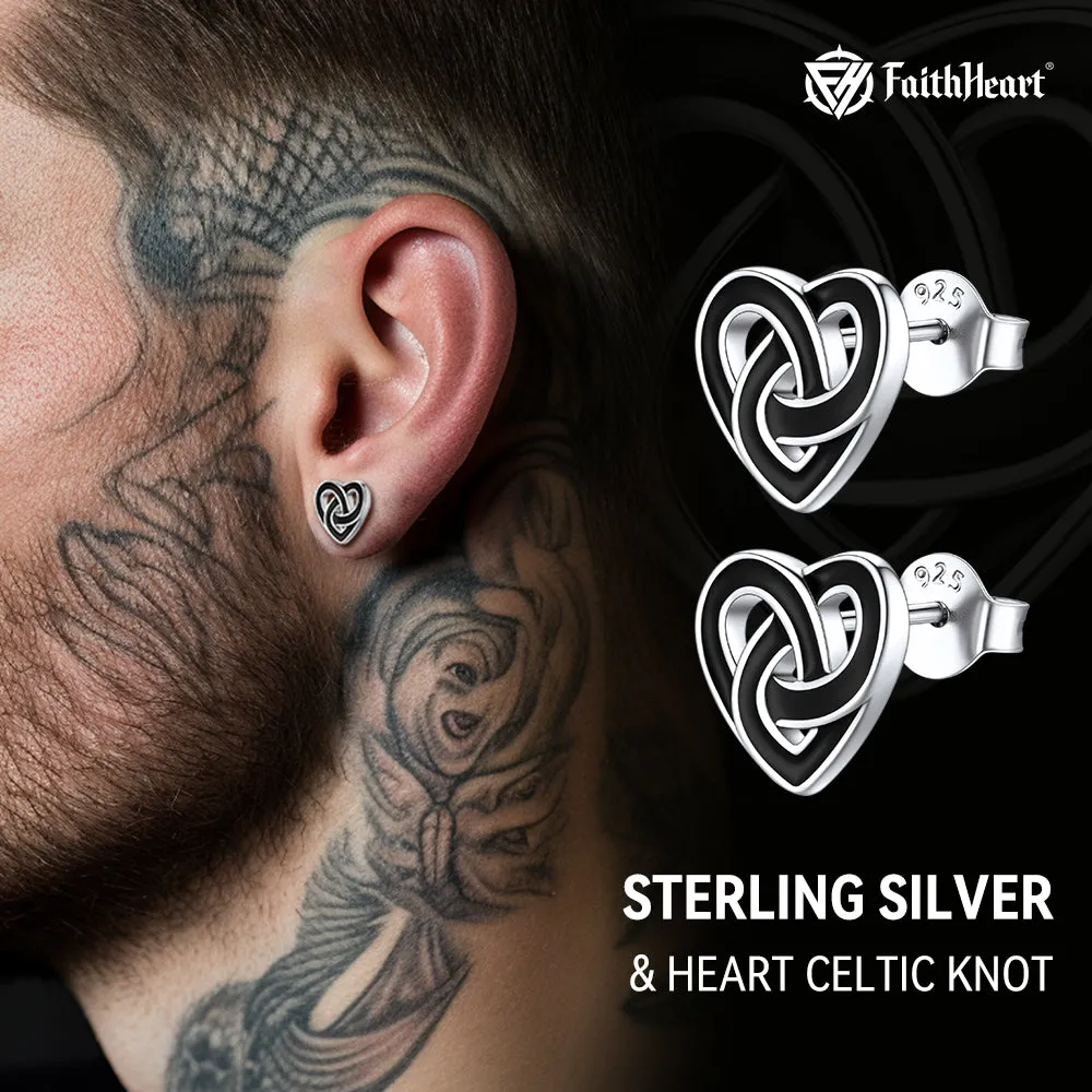 Flash Sale Black Celtic Heart Stud Earrings for Women in Silver sold by FaithHeart product image thumbnail 2