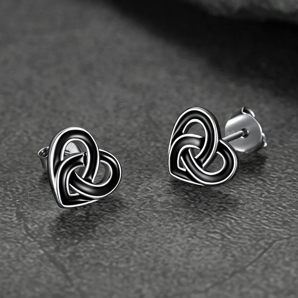 Flash Sale Black Celtic Heart Stud Earrings for Women in Silver sold by FaithHeart product image thumbnail 5