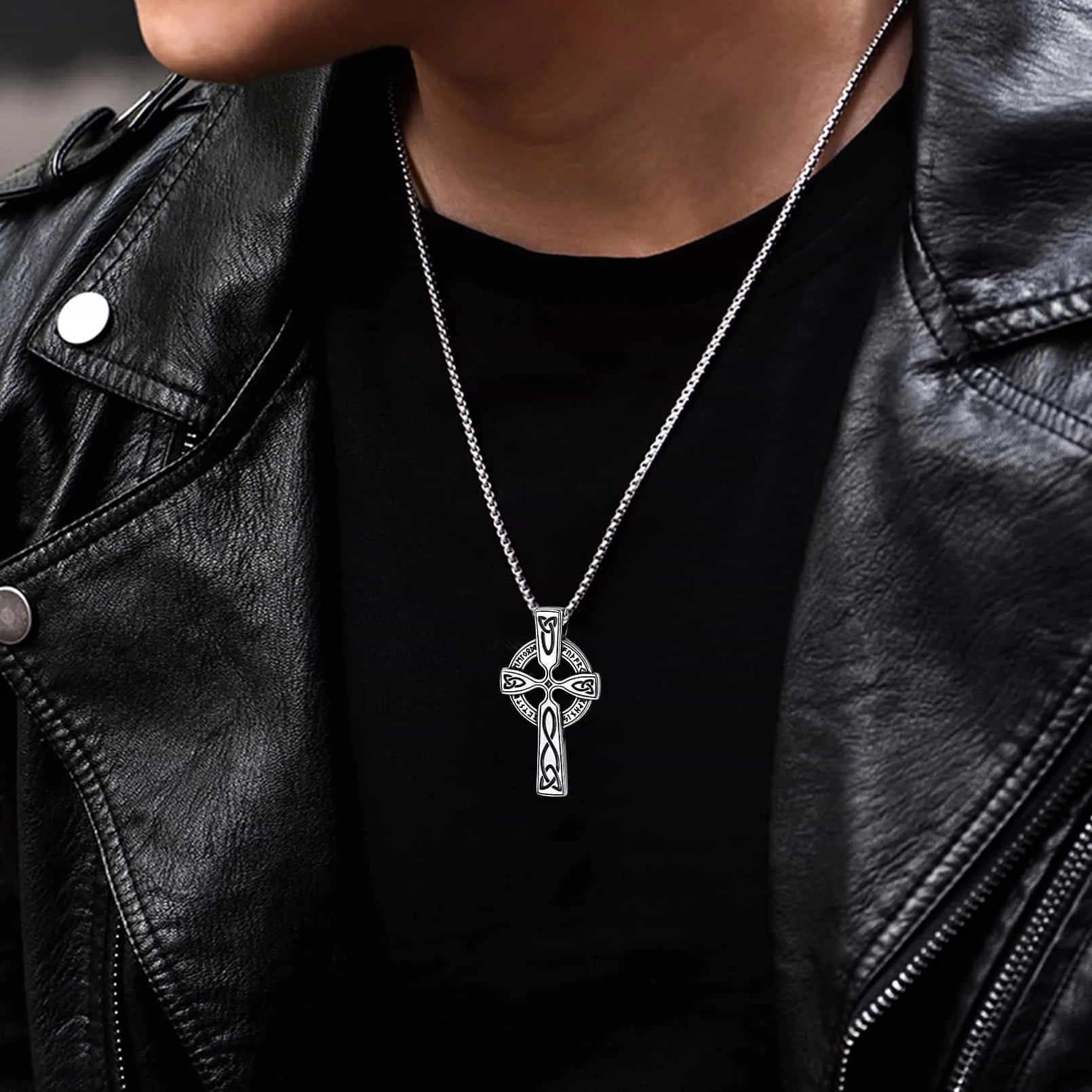 Irish Celtic Cross Pendant Necklace with Viking Runes for Men sold by FaithHeart product image thumbnail 2