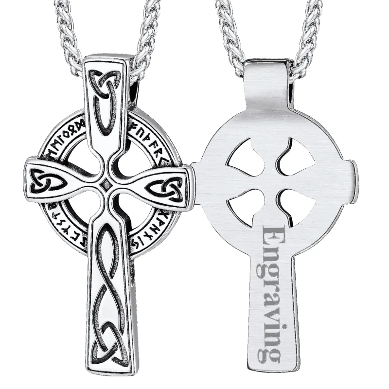 Irish Celtic Cross Pendant Necklace with Viking Runes for Men sold by FaithHeart