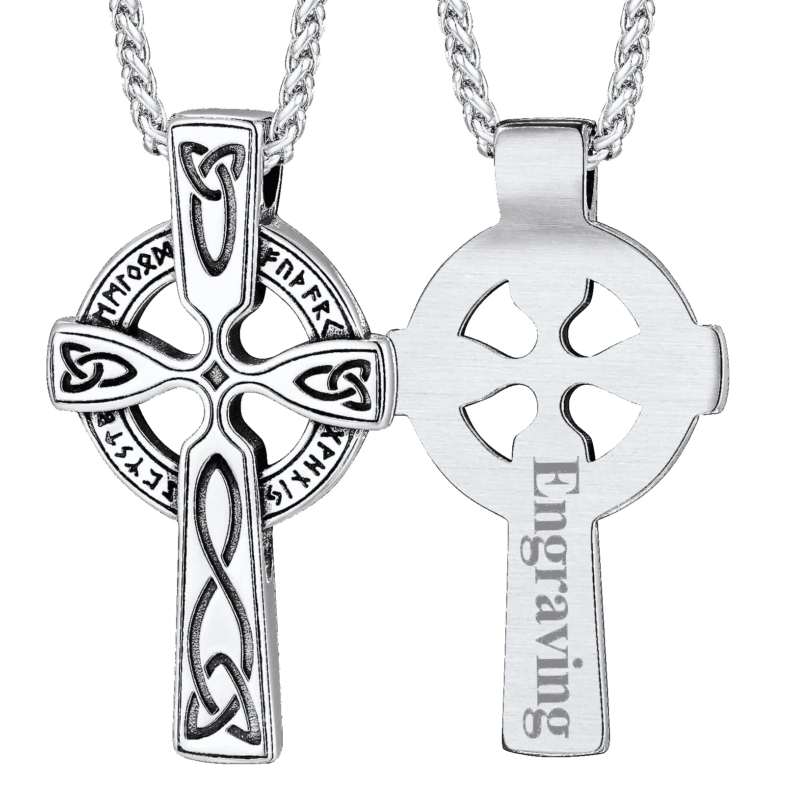 Irish Celtic Cross Pendant Necklace with Viking Runes for Men sold by FaithHeart