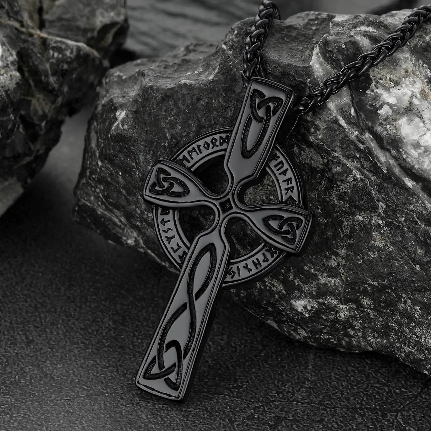 Irish Celtic Cross Pendant Necklace with Viking Runes for Men sold by FaithHeart product image thumbnail 5