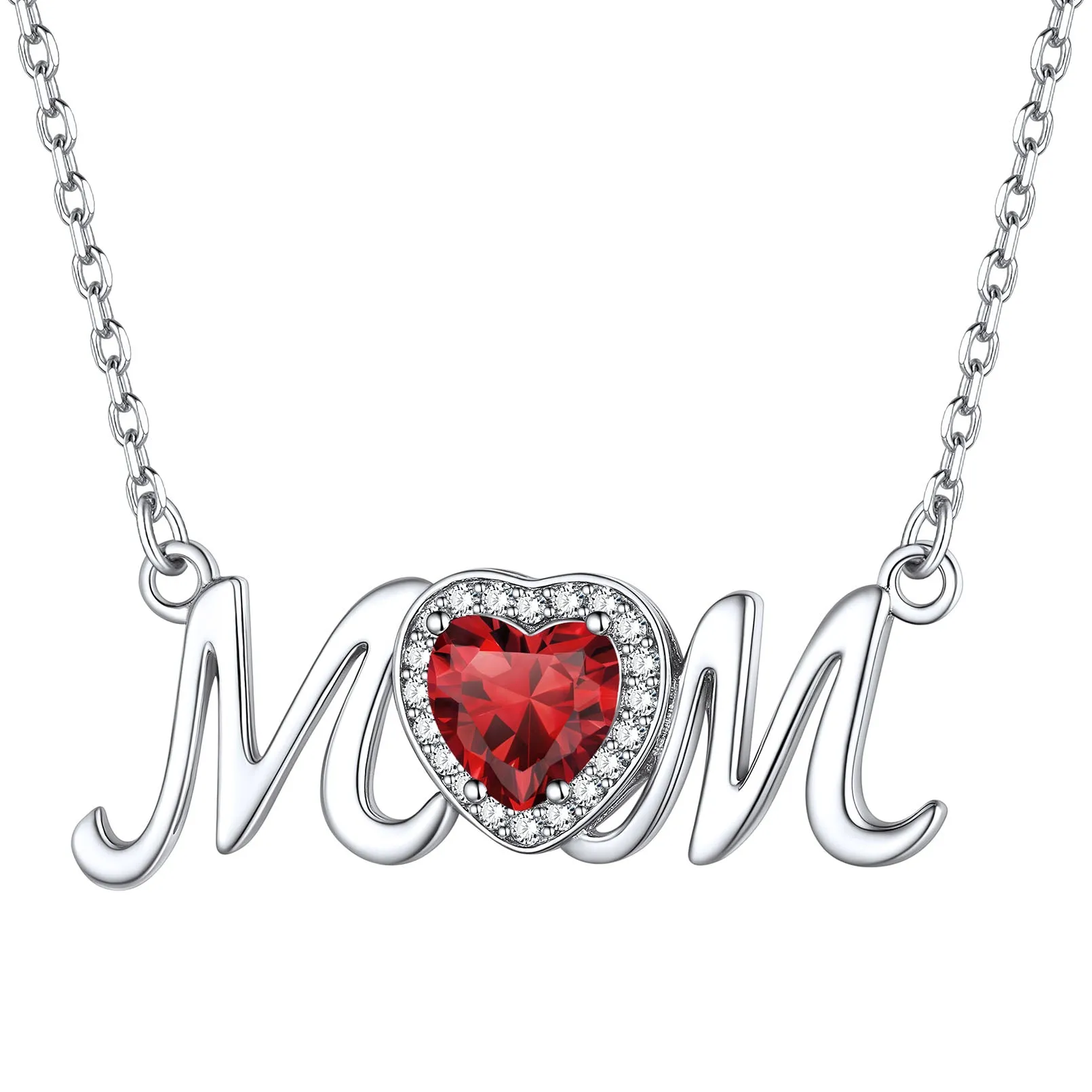 Sterling Silver Heart Birthstone Mom Necklace for Women sold by FaithHeart