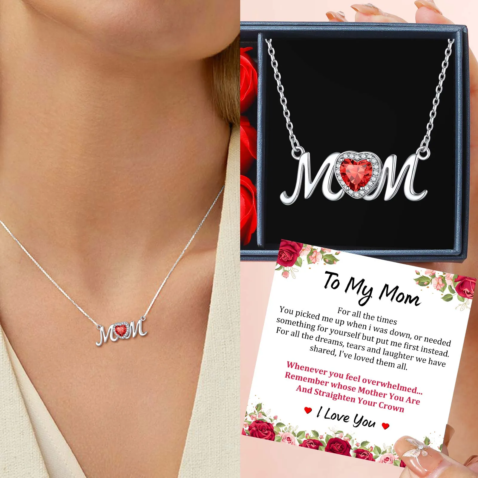 Sterling Silver Heart Birthstone Mom Necklace for Women sold by FaithHeart product image thumbnail 5