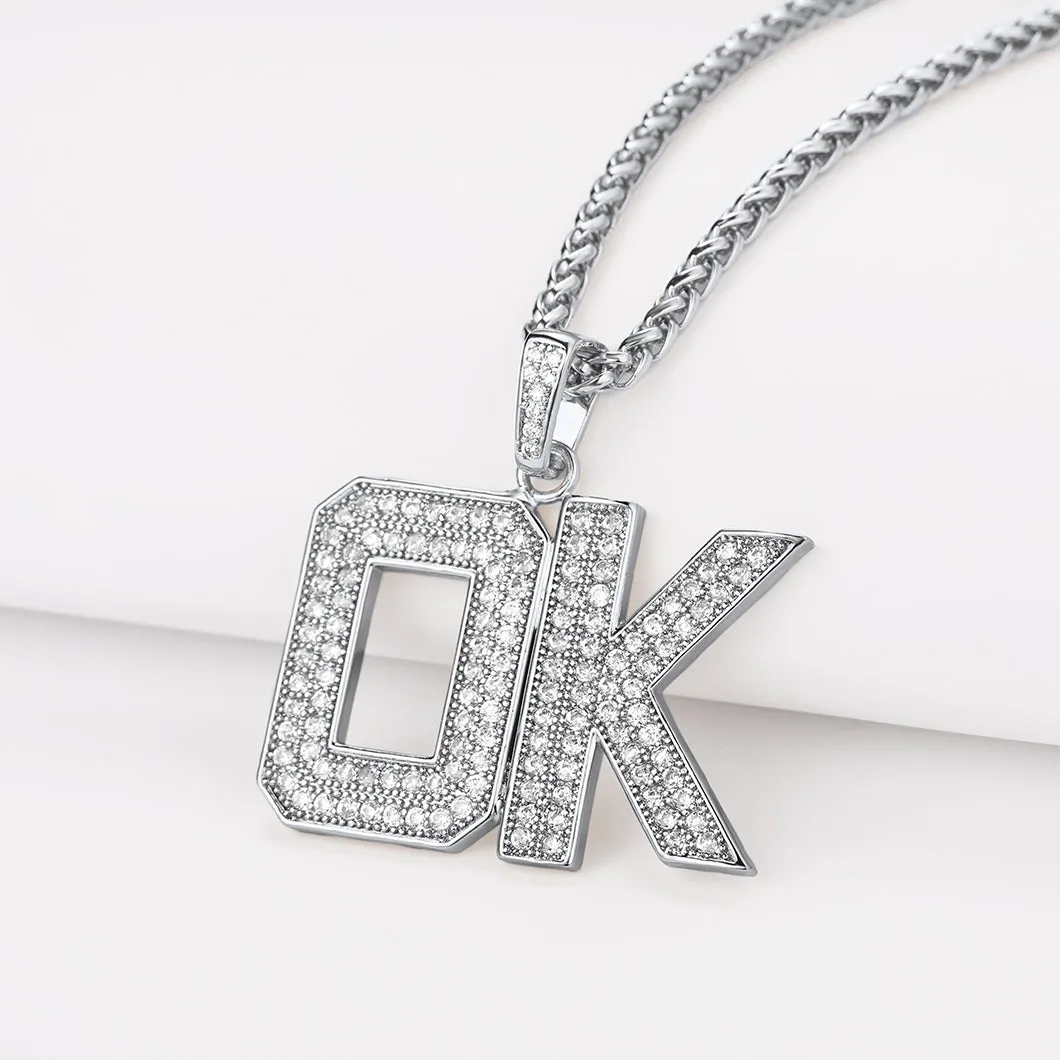 Hip Hop CZ Initials Letter Pendant Necklace for Men sold by FaithHeart product image thumbnail 3