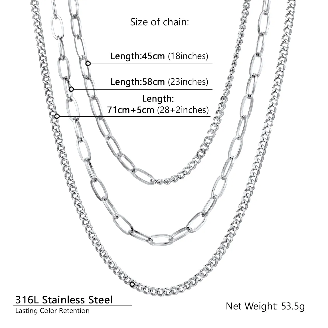 Triple-Layer Cuban Chain Necklace Set - 18/23/28 inch for Women sold by FaithHeart product image thumbnail 4