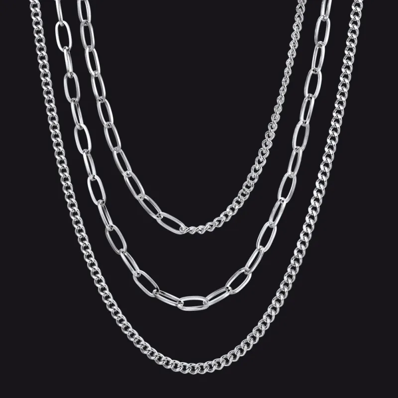 Triple-Layer Cuban Chain Necklace Set - 18/23/28 inch for Women made by FaithHeart
